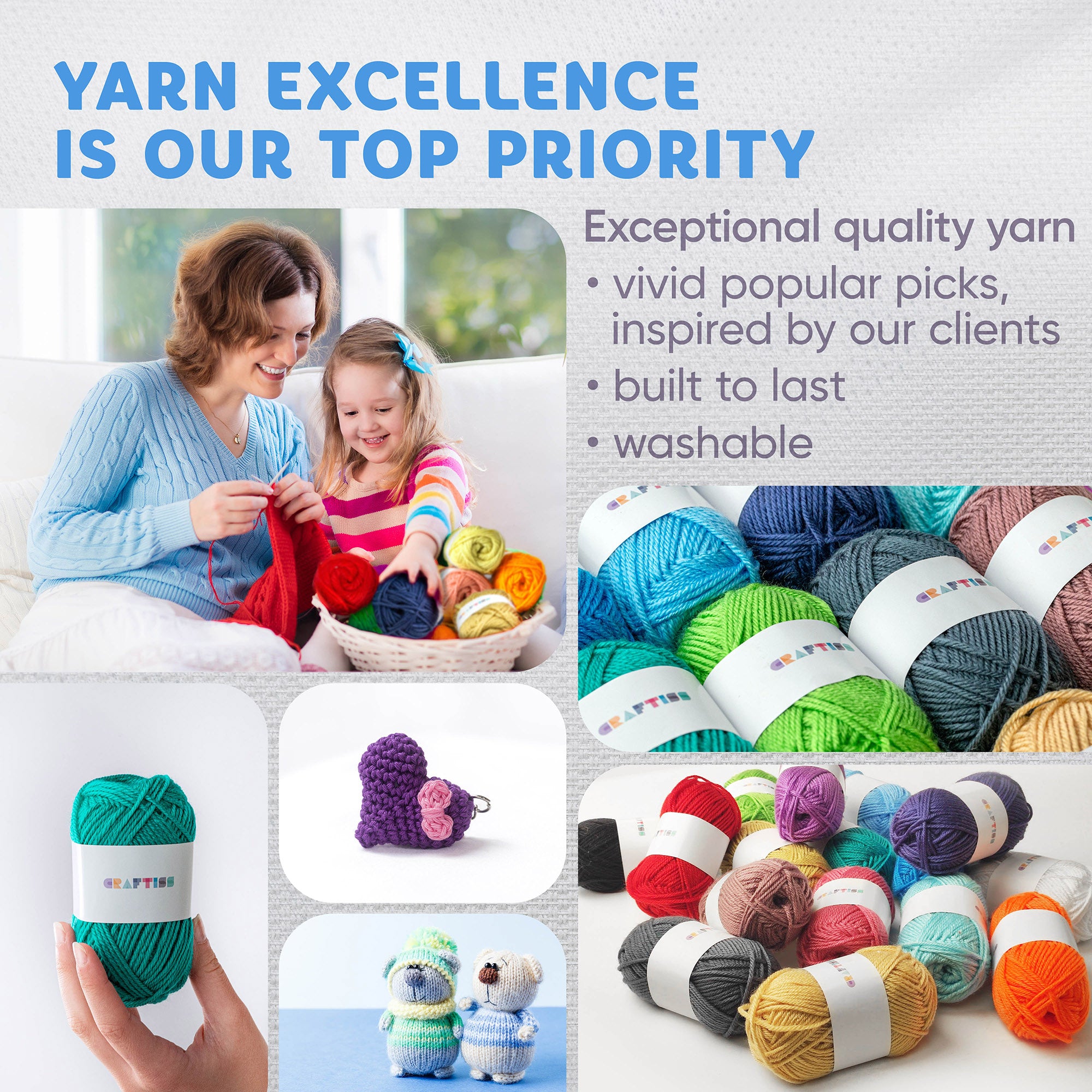 Craftiss acrylic yarn and crochet projects