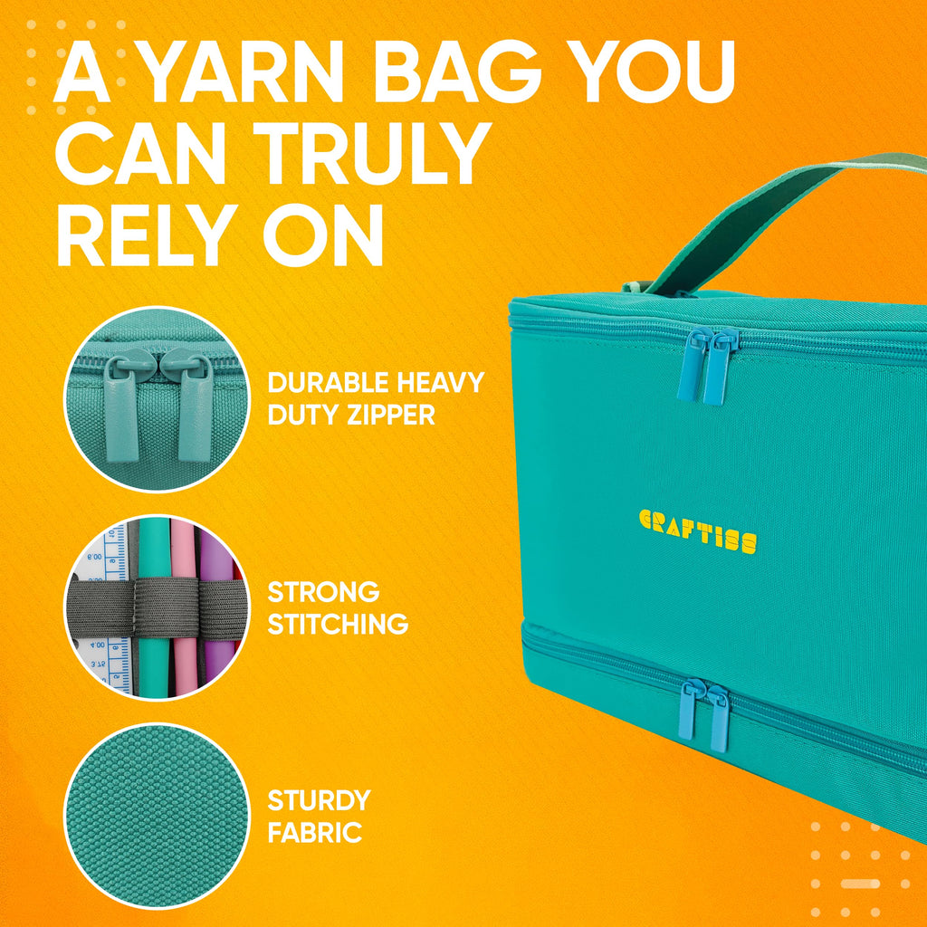 CRAFTISS Crochet Bag Yarn Storage - Christmas Gift - Durable Canvas Yarn Bag for Crochet Accessories - Organizer with Built-in Knitting Accessories Case - CRAFTISS