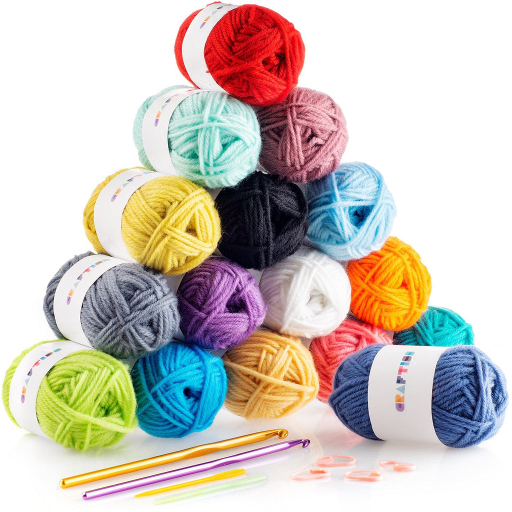 16*0.7 Oz Acrylic Yarn Skeins Unique Colors - Bulk Yarn Kit - 700 Yards - Perfect for Any Mini Project - CRAFTISS