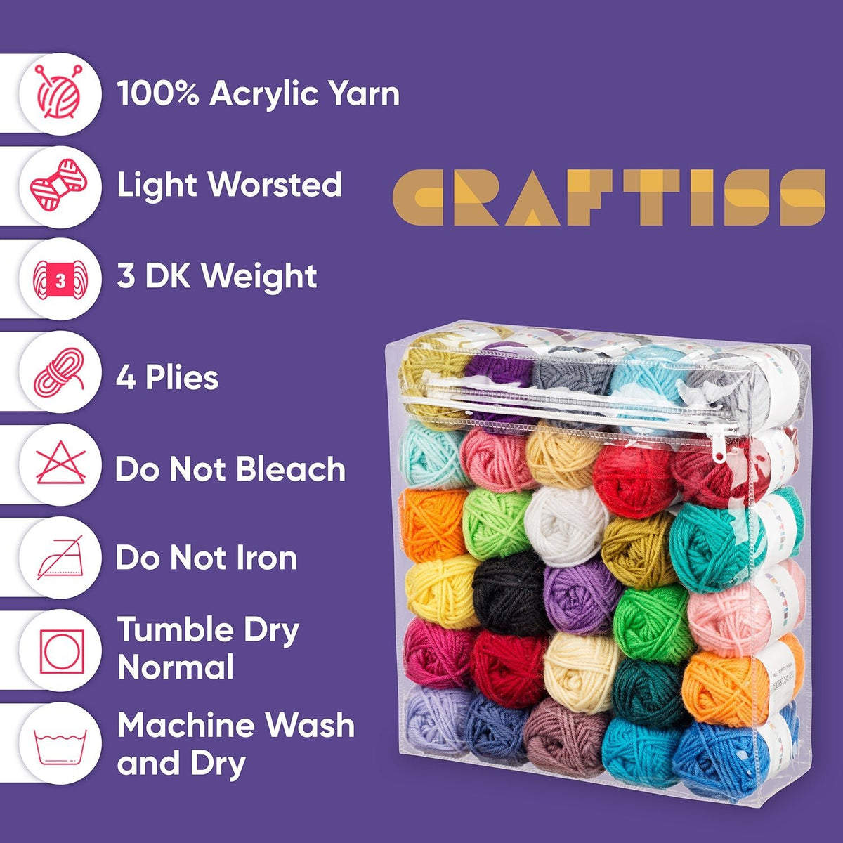 16*0.7 Oz Acrylic Yarn Skeins Unique Colors - Bulk Yarn Kit - 700 Yards - Perfect for Any Mini Project - CRAFTISS