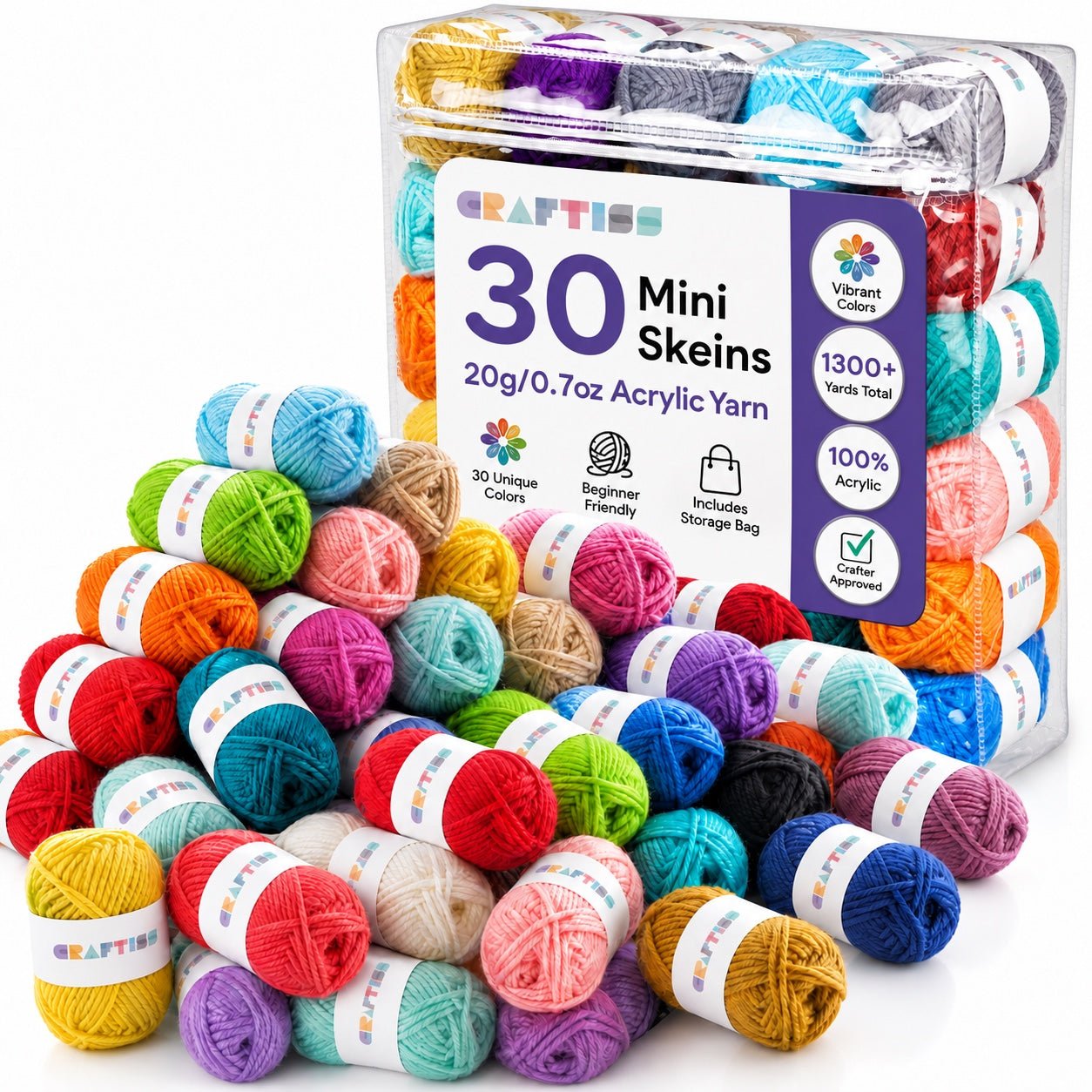 CRAFTISS 30-piece Mini Skeins set with reusable storage bag